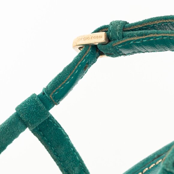 Sergio Rossi Twist Radiant Green Goat Suede Sandals - Picture 8 of 9